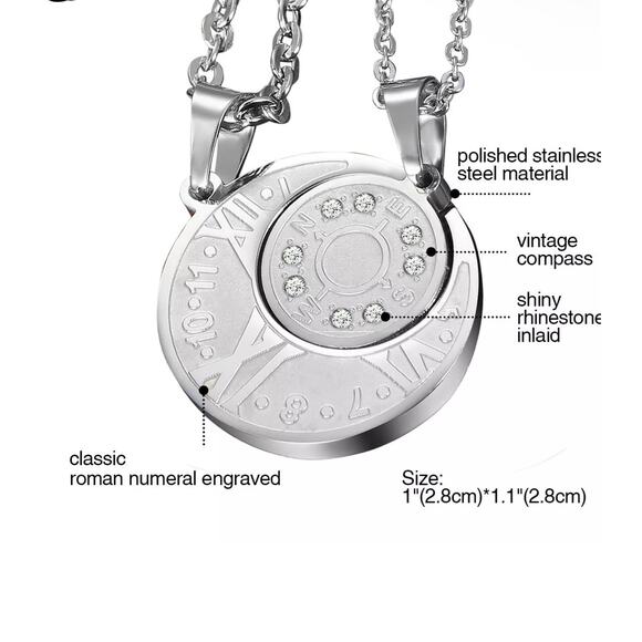 Stainless Steel 2pc Couples Match Numerical‎ Sun & Moon Astro Necklaces - Picture 2 of 6